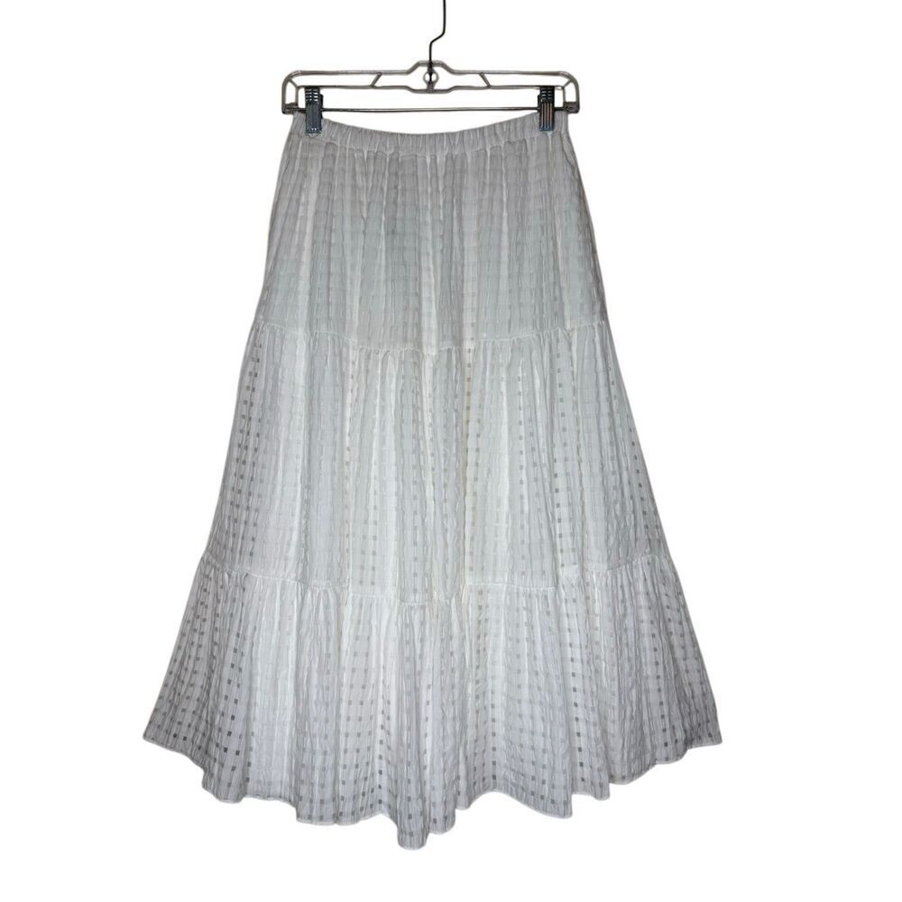 NEW Mustard Seed Midi/Maxi Skirt White Tiered Elastic Waist Size M NWT Resort